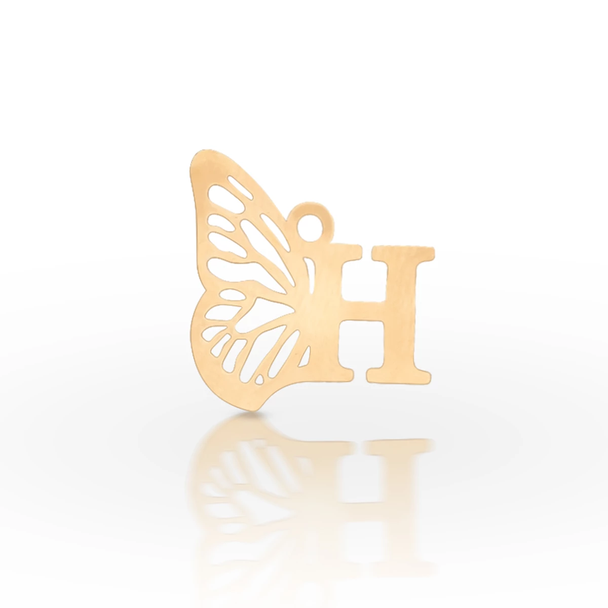پلاک طلا زنانه طرح حرف H با بال پروانه-460
