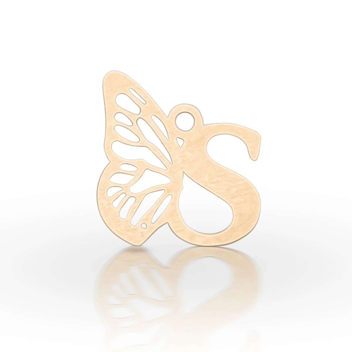 پلاک طلا زنانه طرح حرف S با بال پروانه-450