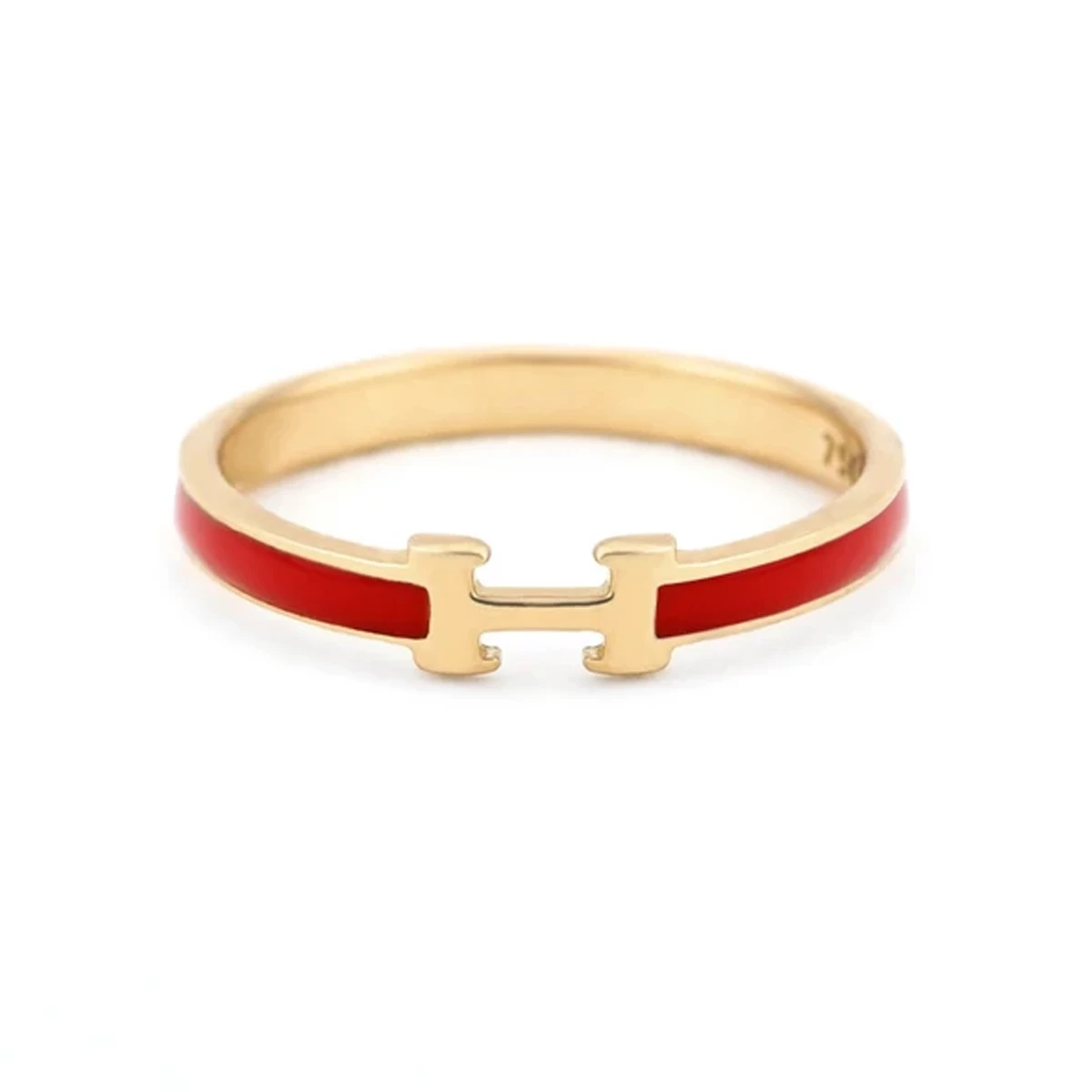 انگشتر طلا 18 عیار زنانه بان گالری مدل هرمس باریک قرمز سایز 52-1.98