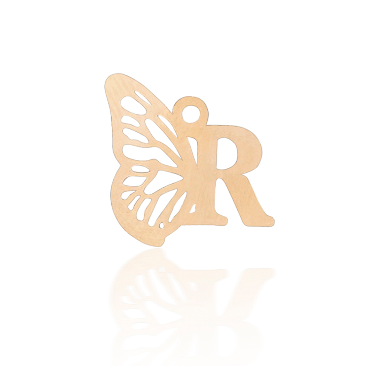 پلاک طلا زنانه طرح حرف R با بال پروانه-460