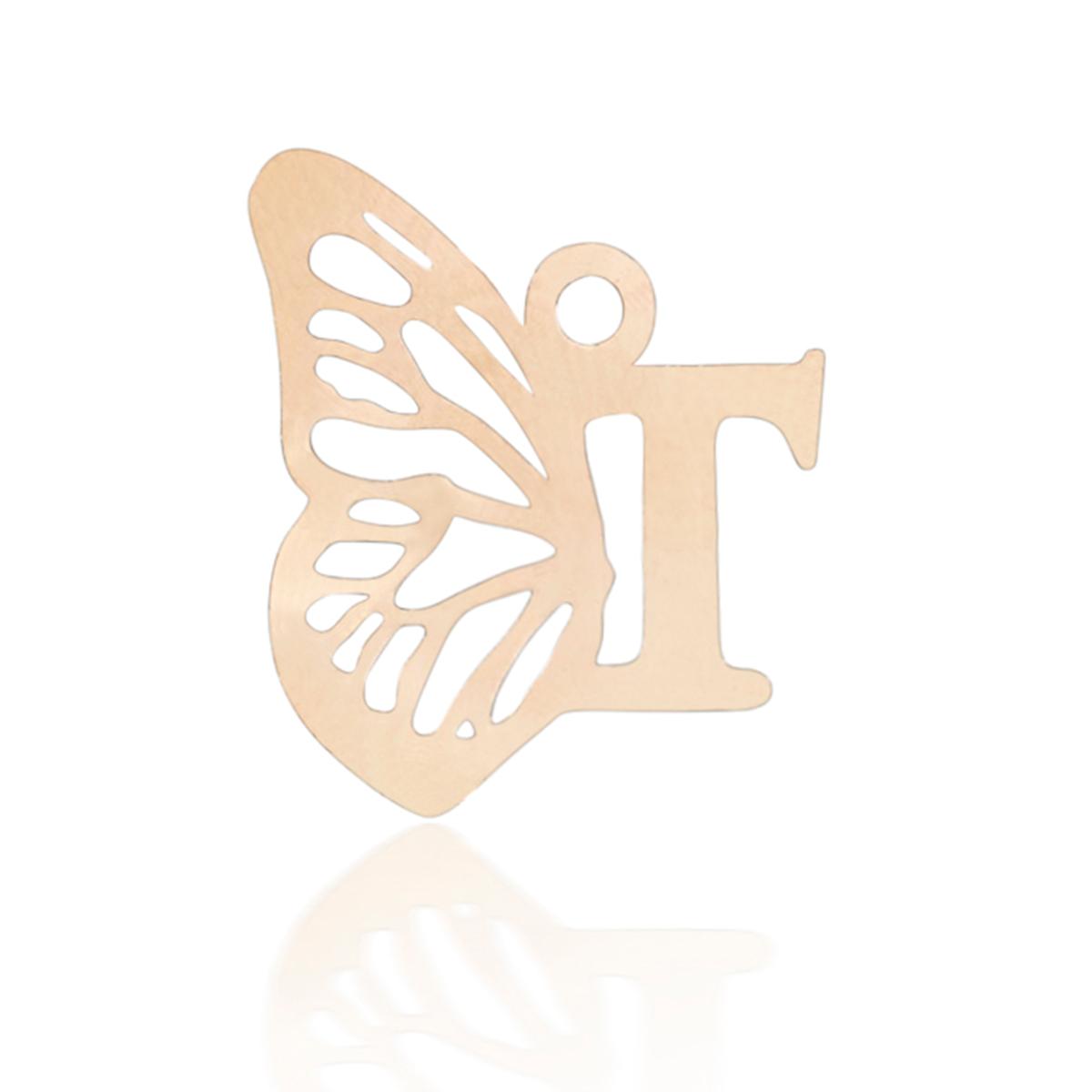 پلاک طلا زنانه طرح حرف T با بال پروانه
