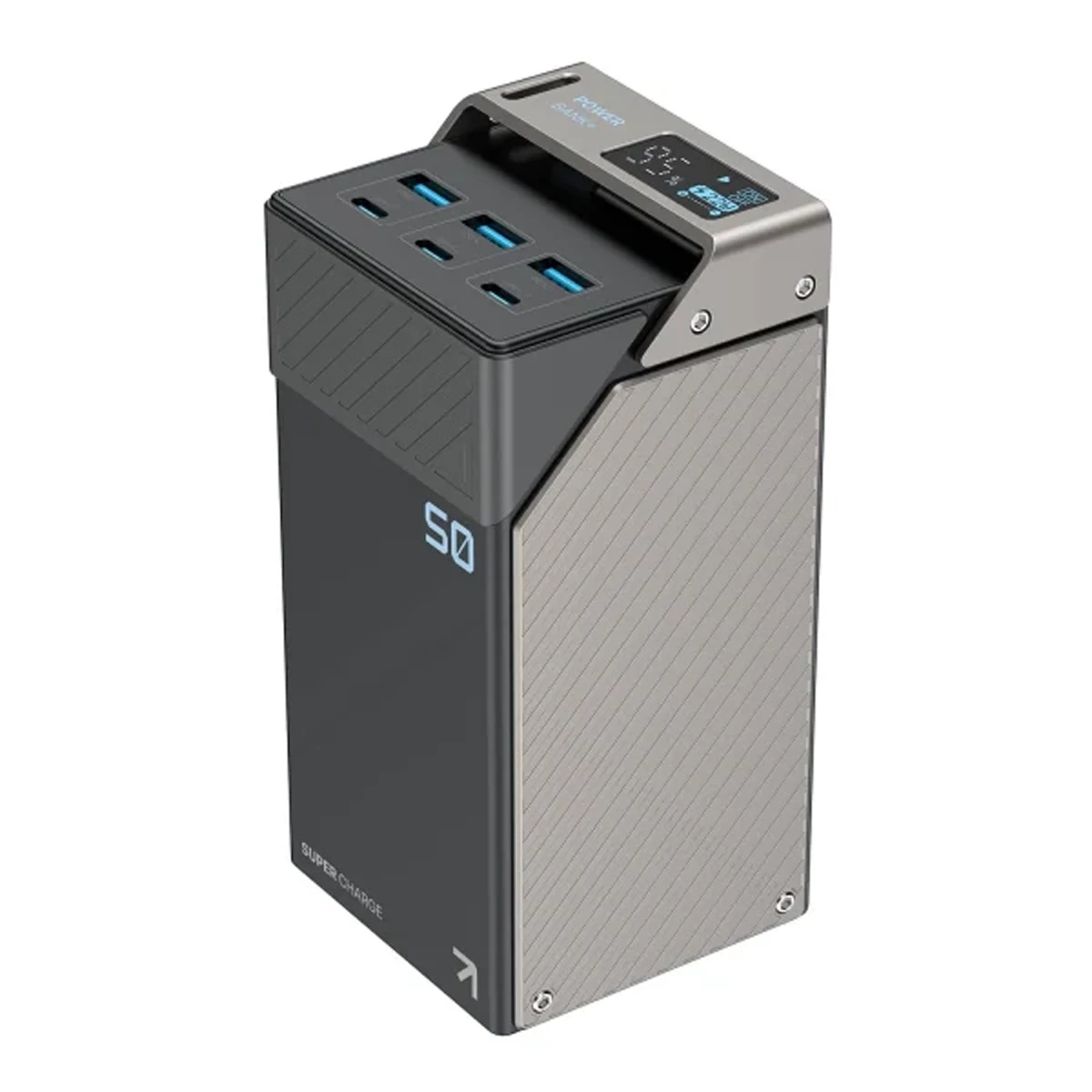 پاوربانک پاورولوجی مدل PPBCHA68 ظرفیت 50000 میلی آمپر ساعت 65 وات-نقره‌ای