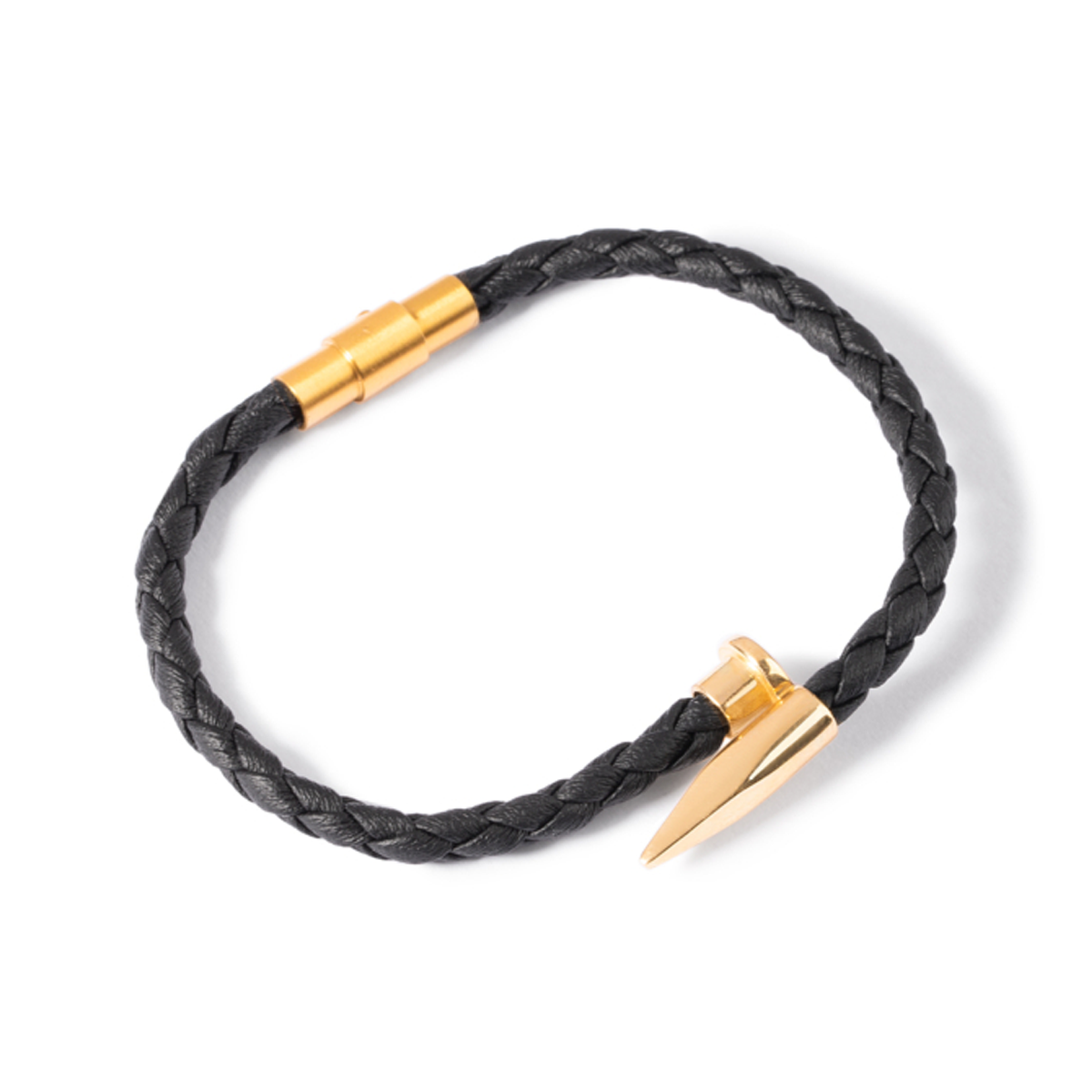 دستبند طلا با چرم طرح میخ کارتیه کد wb3120-3.73