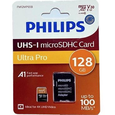کارت حافظه microSDHC فیلیپس مدل Ultra Pro کلاس 10 استاندارد UHS-I U3 سرعت 100MBps ظرفیت 128 گیگابایت به همراه آداپتور-مشکی