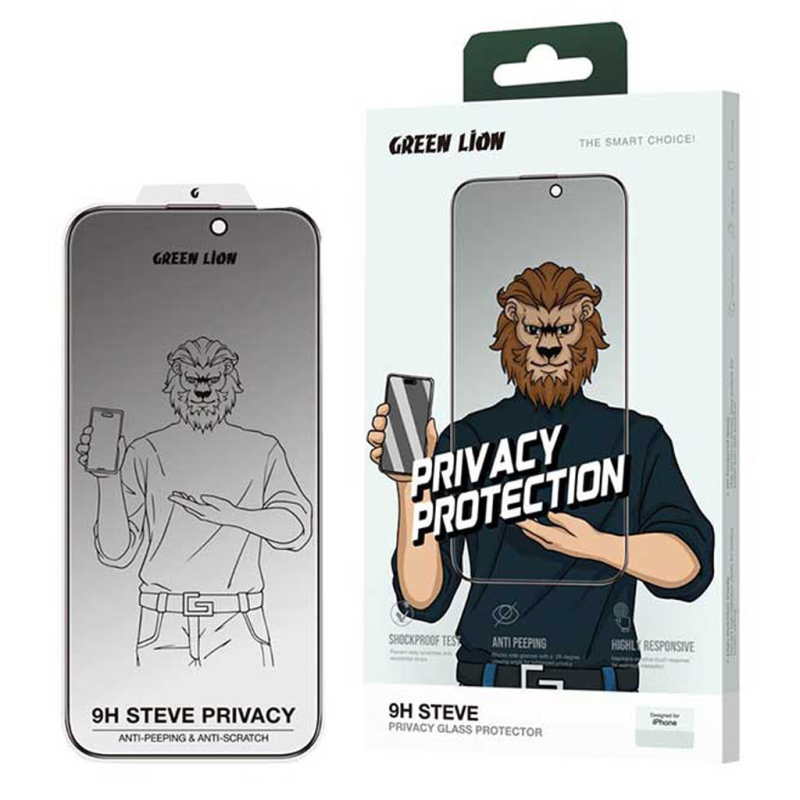 محافظ صفحه نمایش حریم خصوصی گرین لاین مدل 9H Steve privacy مناسب برای گوشی موبایل اپل iphone 16 pro 