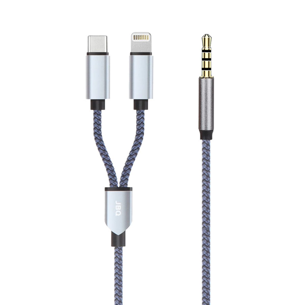 کابل AUX به تایپ سی و لایتنینگ جی بی کیو مدل AX-21 طول 1.2 متر-آبی