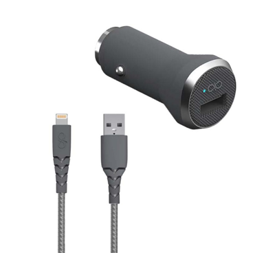 شارژر فندکی فورس مدل FPCACMFIN1.2MG توان ۱۲ وات + کابل لایتنینگ طول 1.2 متری-خاکستری