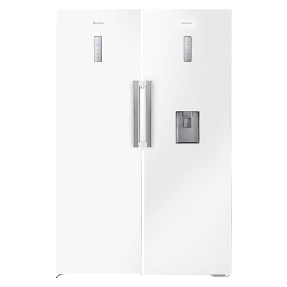 یخچال و فریزر دوقلو 40 فوت هایسنس مدل RS370W/FS270W، دارای نمایشگر و بدون برفک، با ارتفاع 186، پهنای 120 و عمق 67 سانتی‌متر، میزان مصرف انرژی A+، دارای 5 طبقه در یخچال و 5 کشو در فریزر، دارای سیستم نوفراست