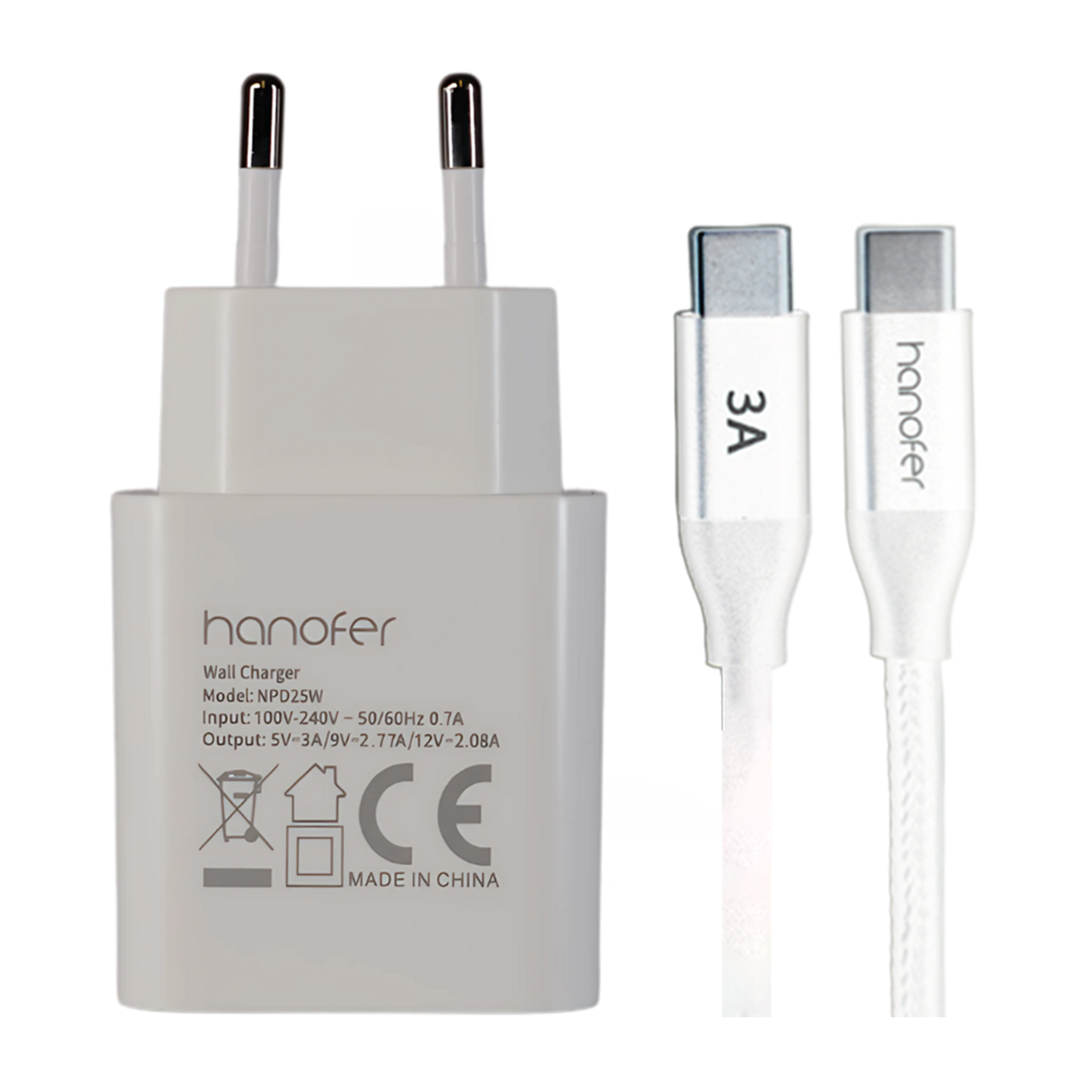 شارژر دیواری هانوفر مدل NPD25w توان 25 وات همراه کابل