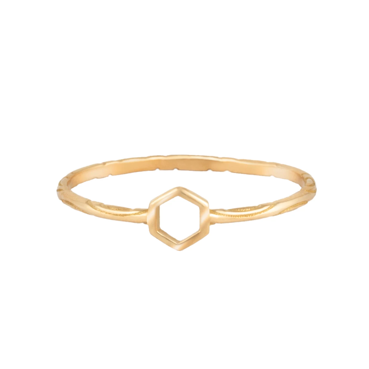 انگشتر طلای زنانه 18 عیار بان گالری مدل مینیمال هگزا توخالی ماد-0.66