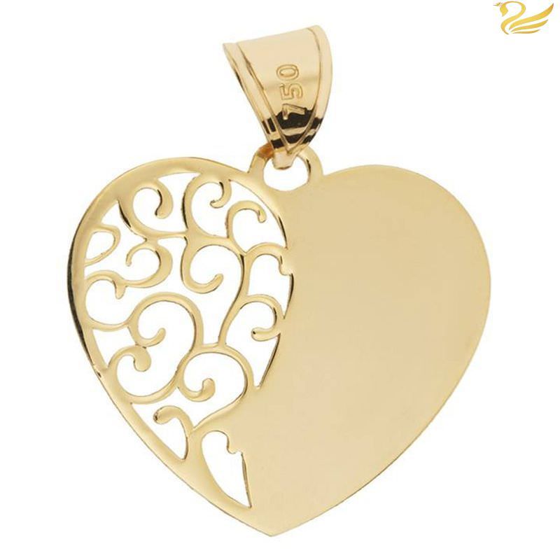 پلاک طلا 18عیار طرح قلب نیمه پر اسلیمی