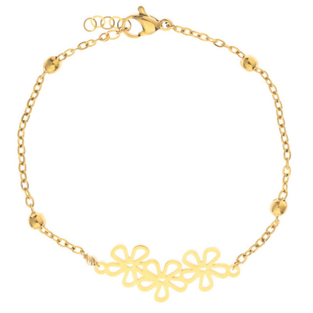 دستبند طلا 18عیار زنانه طرح سه گل و البرنادو