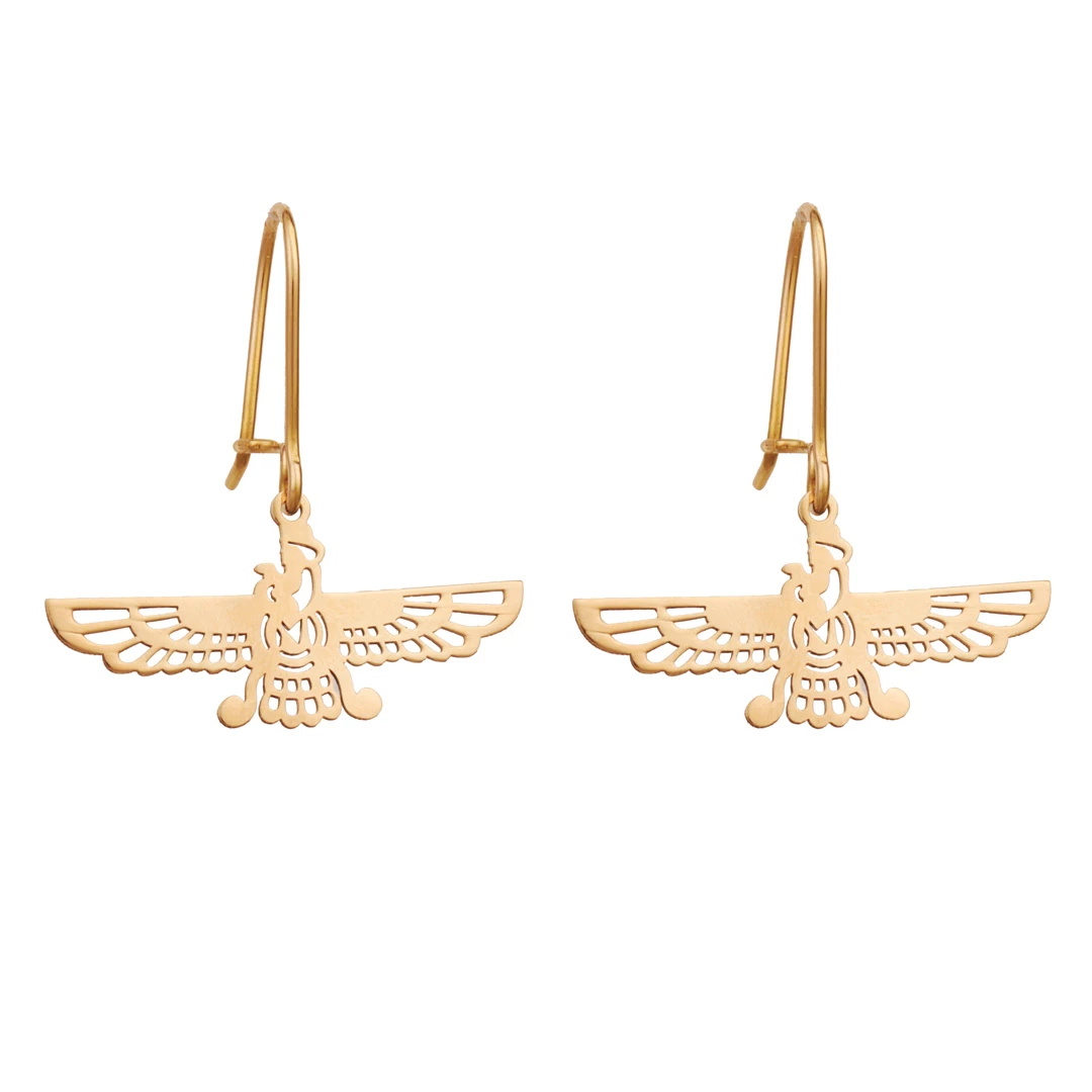 گوشواره طلا 18 عیار زنانه قو طلایی طرح فروهر -1.80