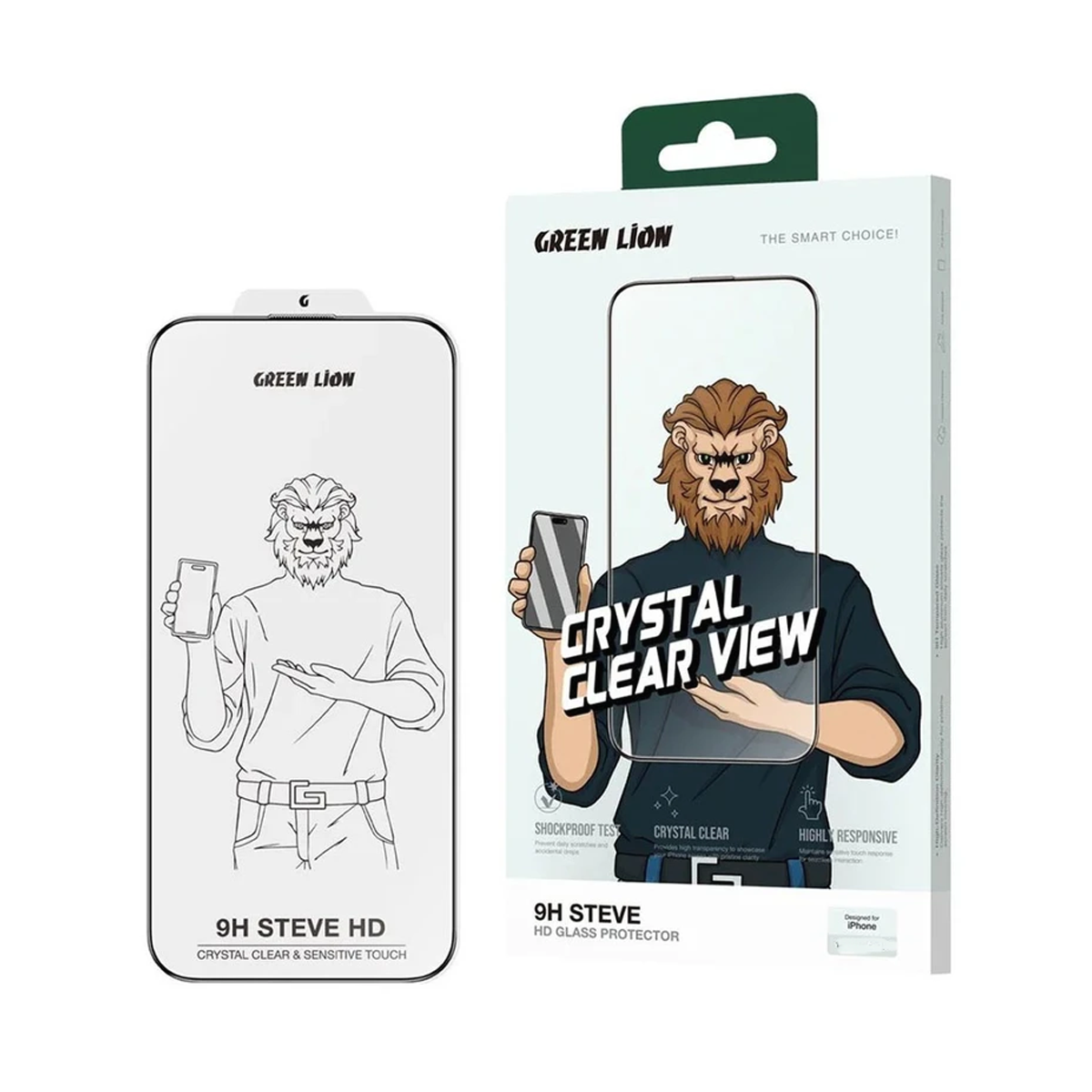گلس گوشی اپل iPhone 16 گرین لاین مدل 9H Steve HD-مشکی