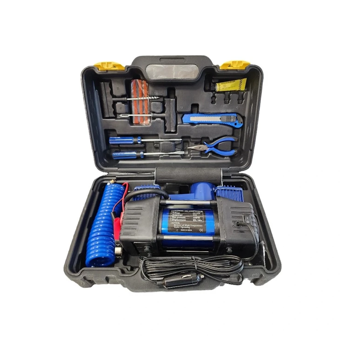 کمپرسور باد فندکی ایزی پاور مدل 2 CYLINDER AIR COMPRESSOR مجموعه 15 عددی-مشکی