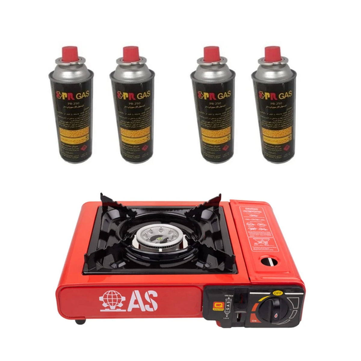اجاق سفری مدل AS به همراه چهار عدد کپسول گاز سفری