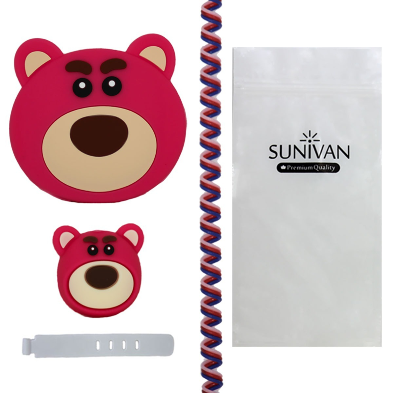 محافظ شارژر دیواری سانیوان طرح عروسکی فانتزی خرس لاتسو مجموعه 4 عددی