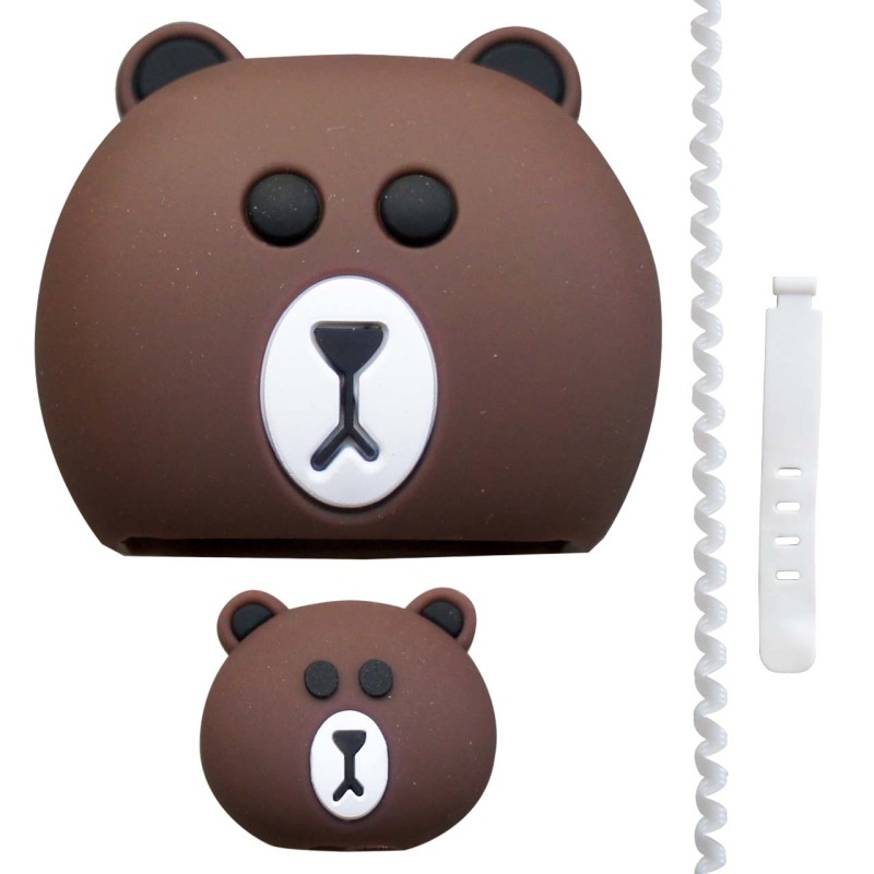 محافظ کابل شارژ طرح فانتزی خرس مدل Teddy-Cover به همراه محافظ شارژر دیواری مجموعه 4 عددی