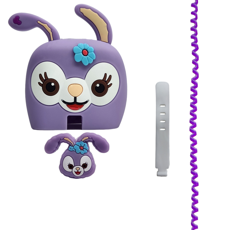 محافظ کابل شارژ مدل فانتزی طرح خرگوش به همراه محافظ شارژ دیواری مجموعه 4 عددی