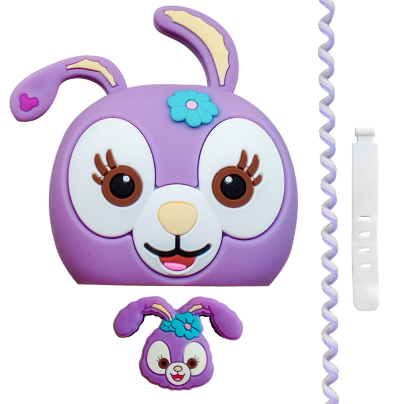 محافظ کابل شارژ طرح فانتزی خرگوش مدل Stella Lou به همراه محافظ شارژر دیواری مجموعه 4 عددی