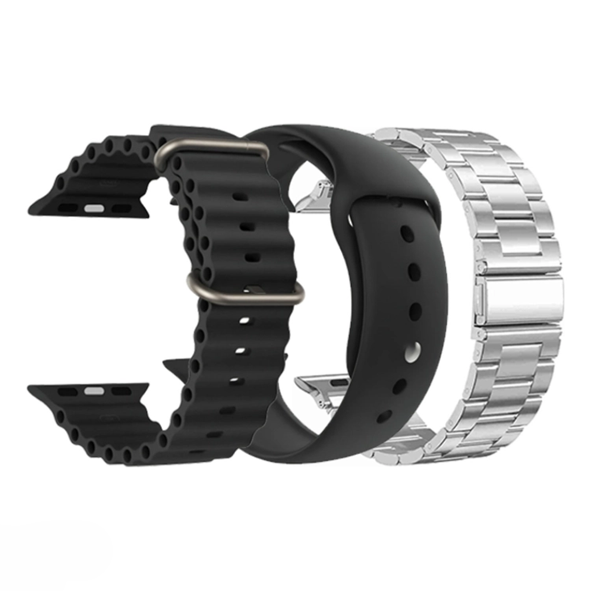 بند اپل واچ 42/44/45/46/49 میلی‌ متری مدل ورنا مجموعه سه عددی-مشکی