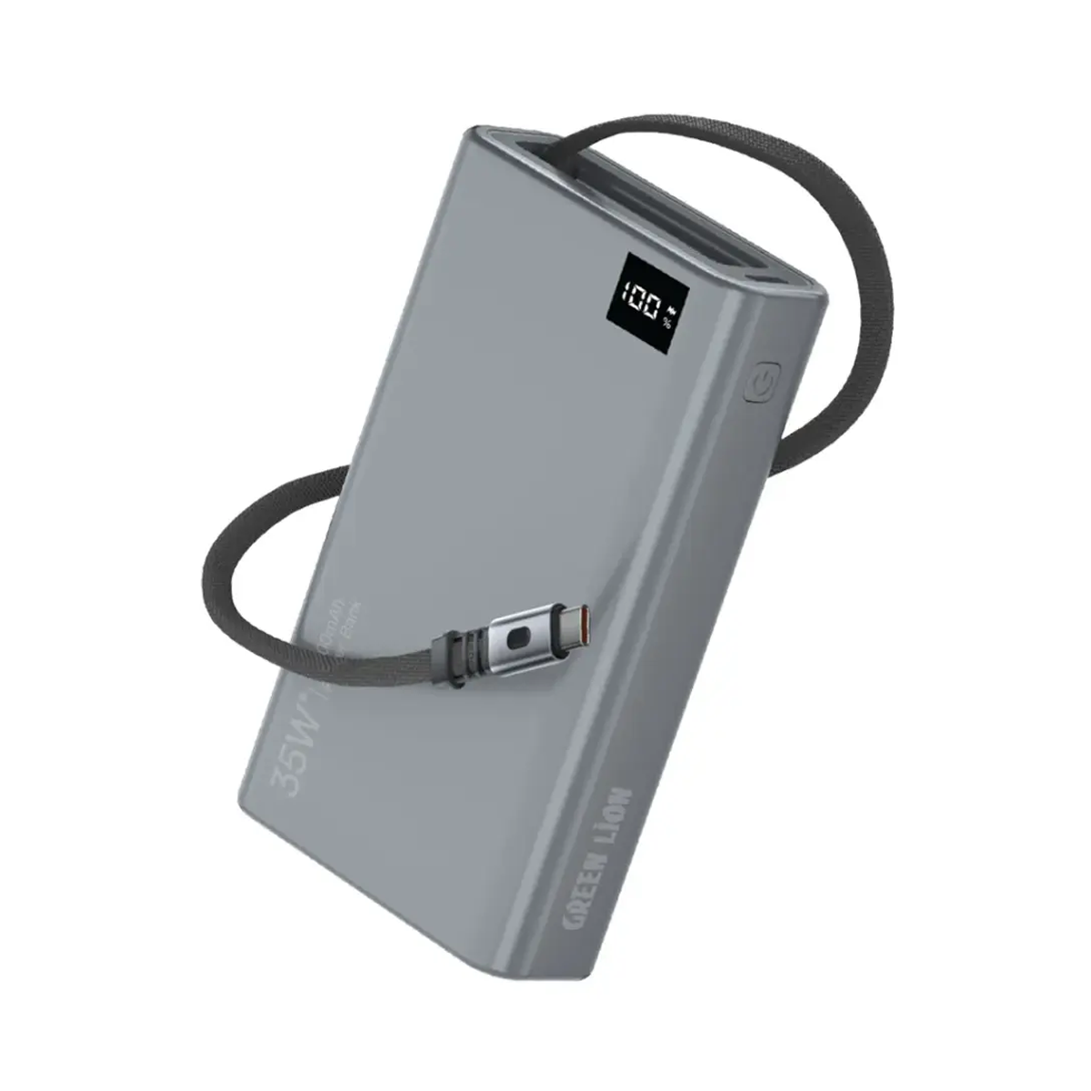 پاوربانک گرین لاین مدل Retractable ظرفیت 20000 میلی آمپر ساعت-خاکستری