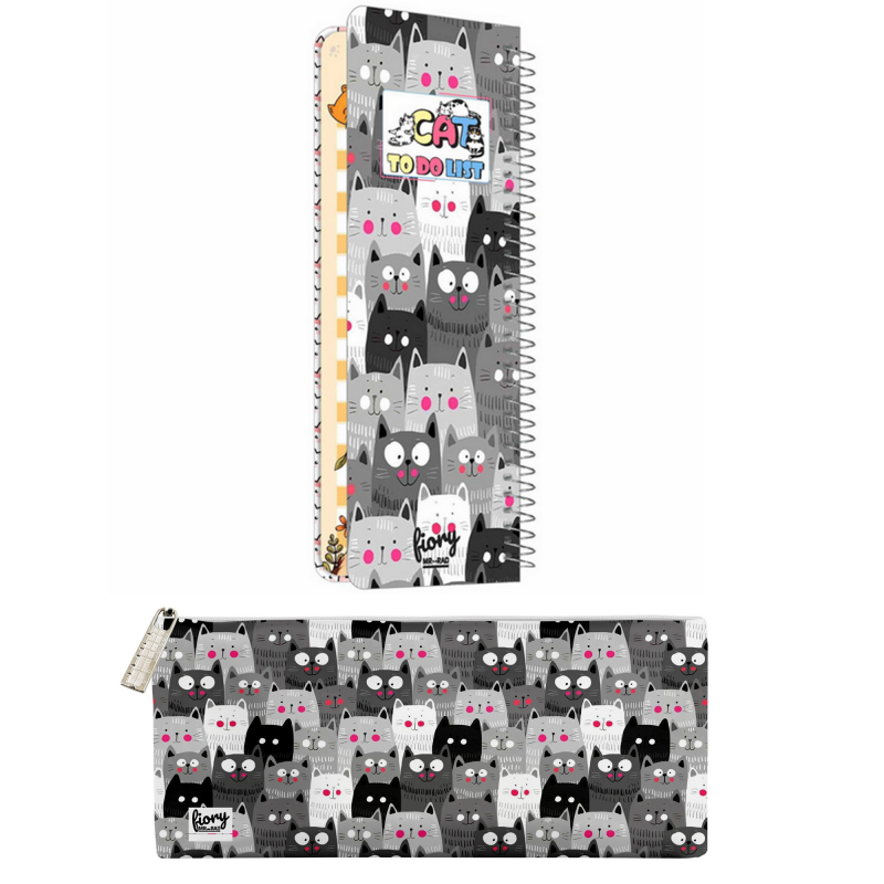 دفترچه یادداشت مستر راد مدل to do list طرح گربه های فانتزی کد fiory 2110 به همراه جامدادی