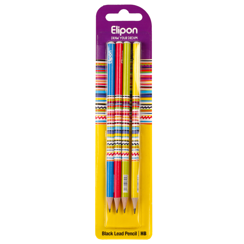 مداد مشکی الیپون مدل فانتزی گرد کد 8101540 بسته 4 عددی 