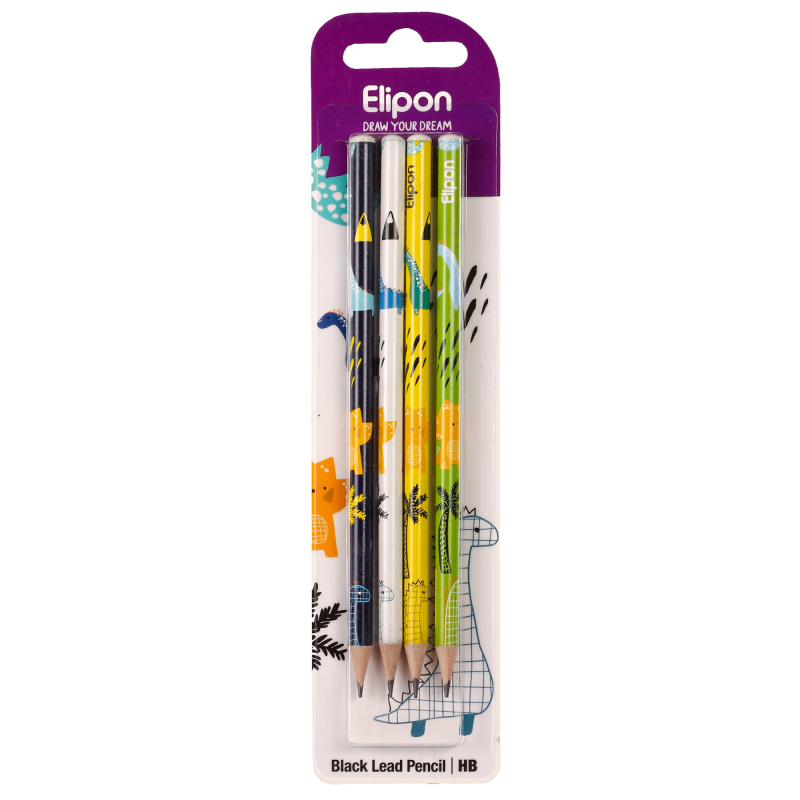 مداد مشکی الیپون مدل فانتزی گرد کد 8101340 بسته 4 عددی 