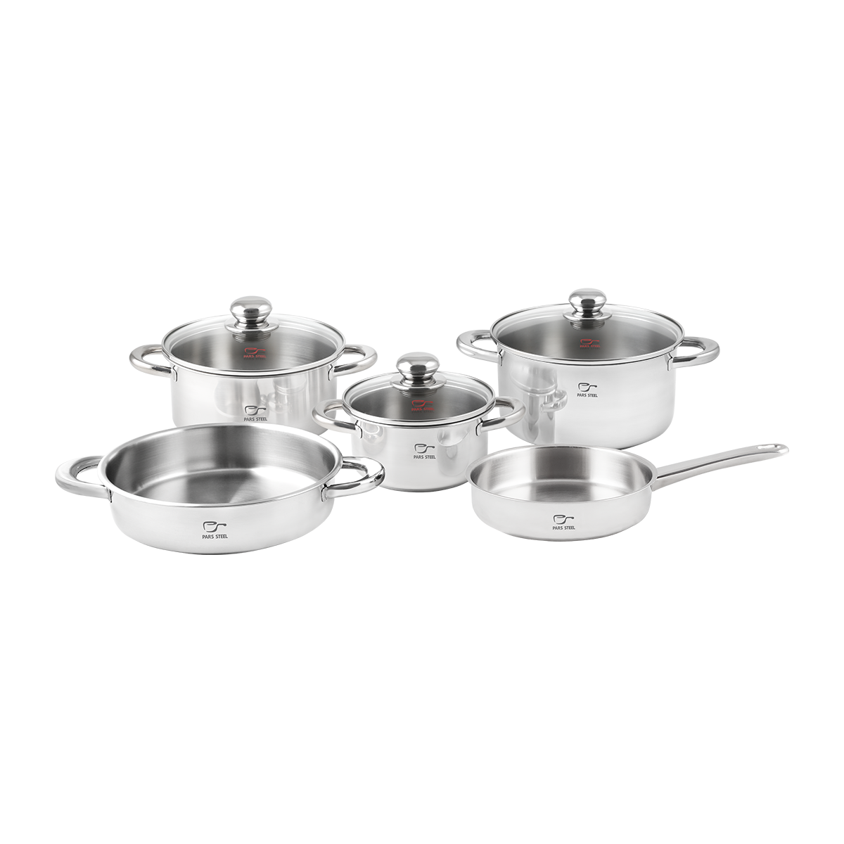 سرویس قابلمه 8 پارچه استیل پارس استیل مدل دسته فلزی-استیل