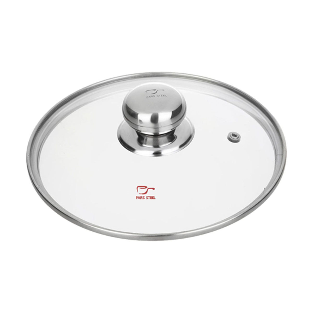 درب قابلمه پیرکس پارس استیل مدل 180 به همراه دسته کروی مونتاژی کوچک-بی رنگ