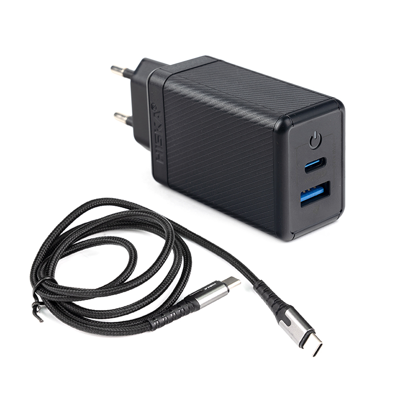 شارژر دیواری هیسکا مدل H-126GAN توان 65 وات به همراه کابل تبدیل USB-C