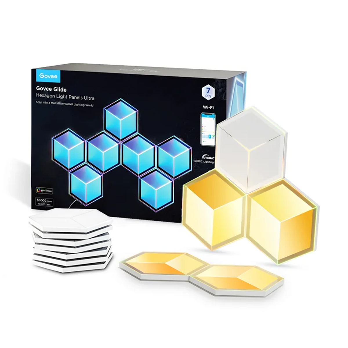 پنل هوشمند گووی مدل Glide Hexagon Light Panels Ultra H606A بسته 7 عددی
