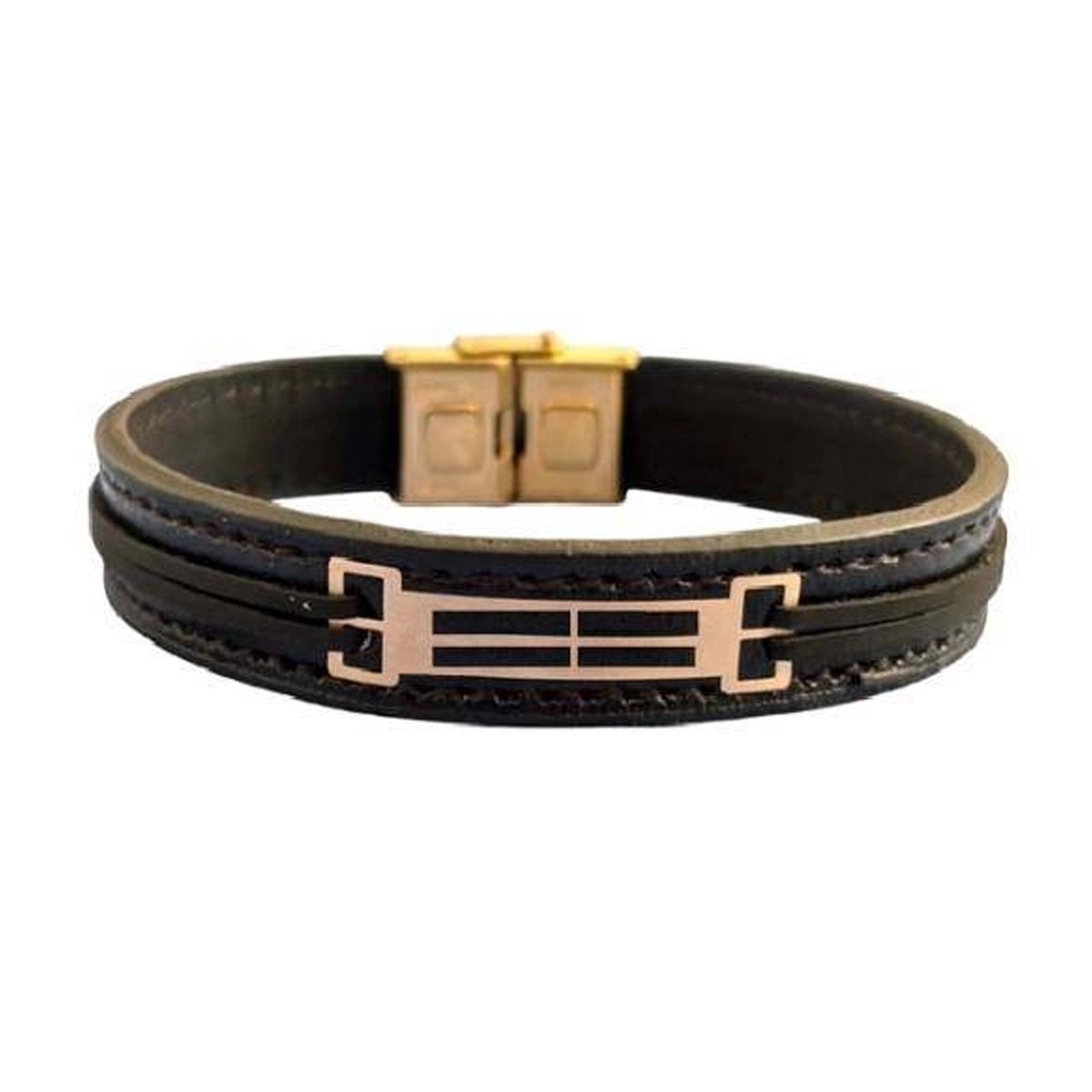 دستبند طلا مردانه با چرم اپال گلد مدل 0185
