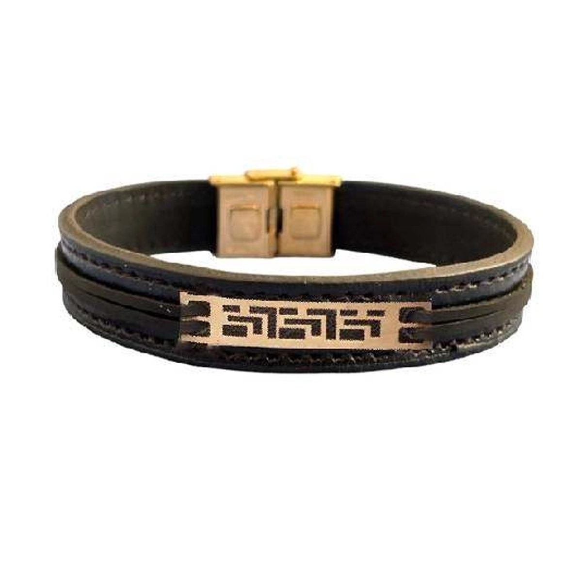 دستبند طلا مردانه با چرم اپال گلد مدل 0184