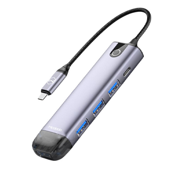 هاب usb-c مک دودو 5 پورت مدل HU-775-خاکستری