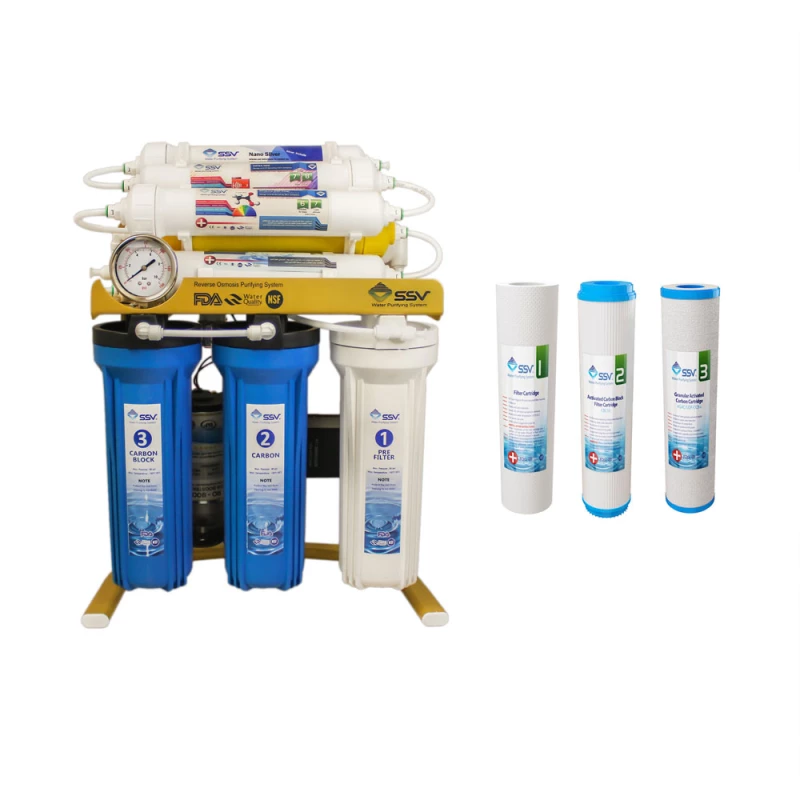 دستگاه تصفیه کننده آب اس اس وی مدل GoldenBlue X1050 به همراه فیلتر بسته 3 عددی-سفید