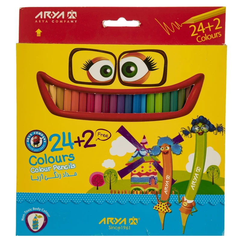 مداد رنگی 2+24 رنگ آریا مدل 3017-چند رنگ 