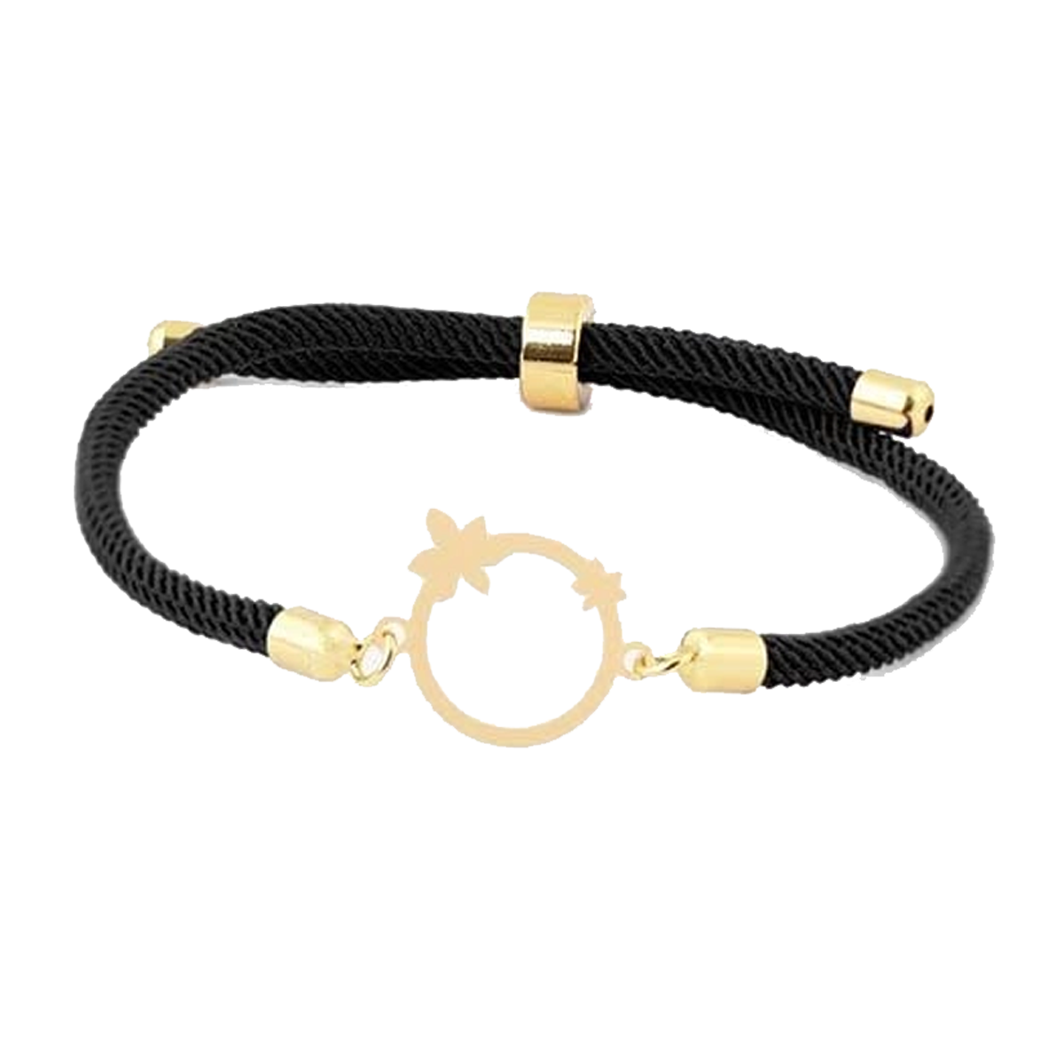 دستبند طلا زنانه شمیم گلد گالری مدل آسانسوری پلاک دار طرح گلبرگ رنگ مشکی-0.26