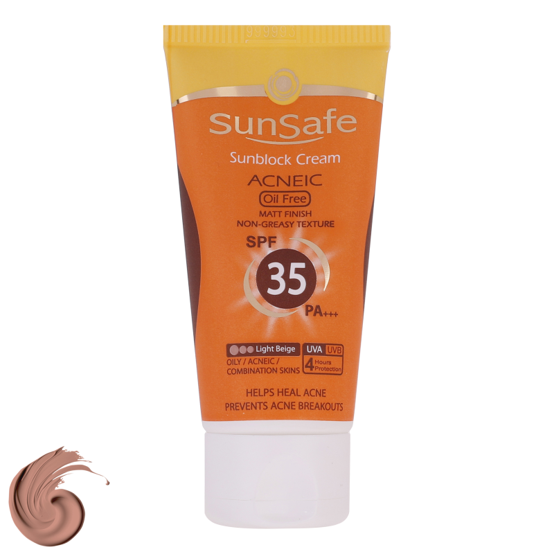 کرم ضدآفتاب و آنتی آکنه رنگی سان سیف مدل SPF35- مناسب پوست های چرب- حجم 50 میلی لیتر-