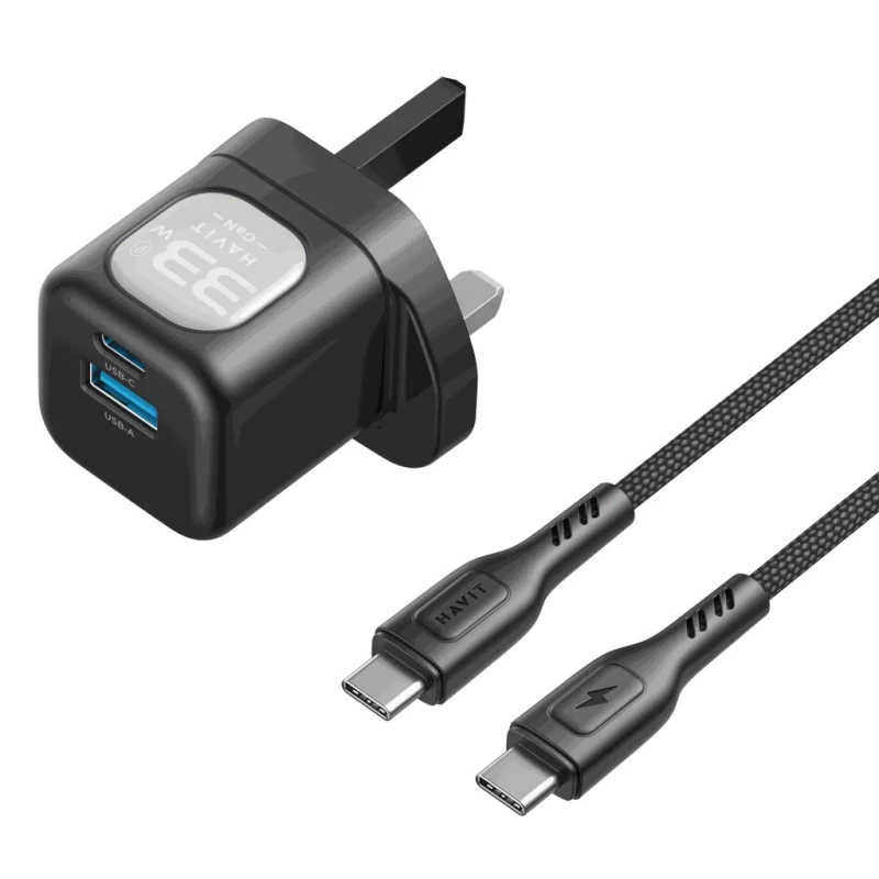 شارژر دیواری 33 وات هویت مدل UC230 kit به همراه کابل تایپ سی