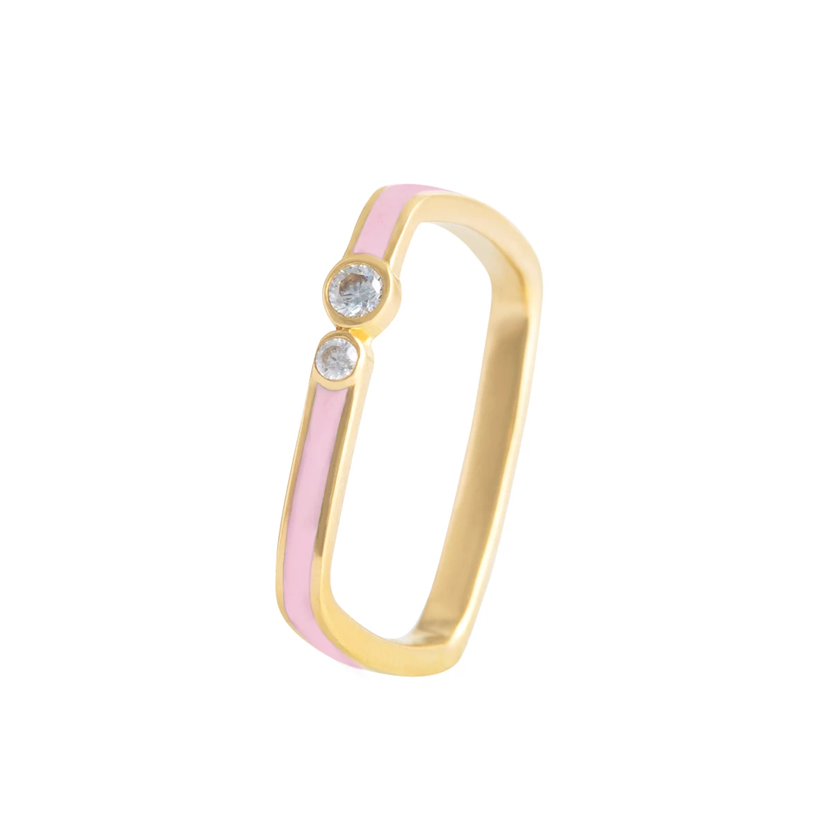 انگشتر طلای 18 عیار زنانه بان گالری مدل مربع مینا صورتی