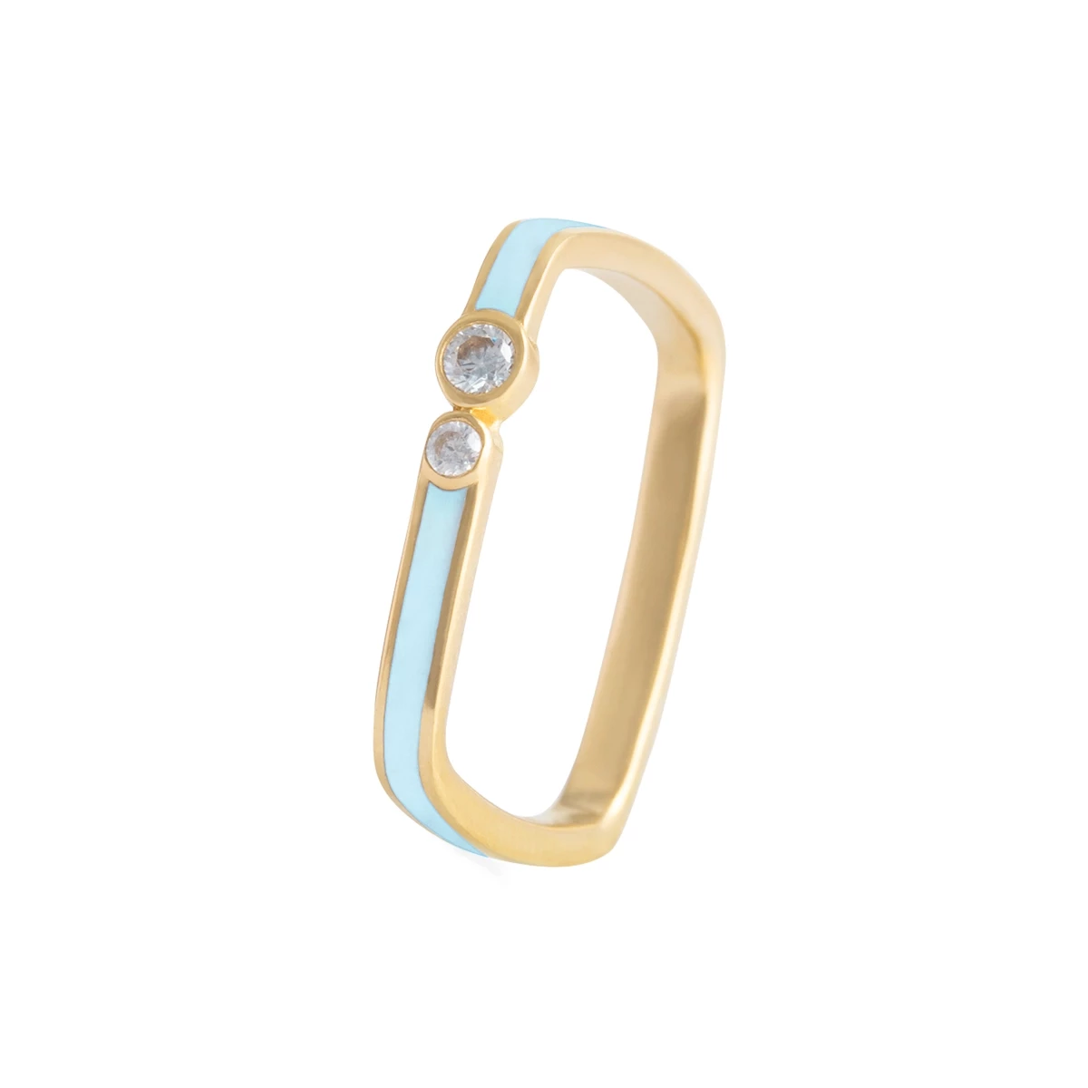 انگشتر طلای 18 عیار زنانه بان گالری مدل مربع مینا آبی آسمانی