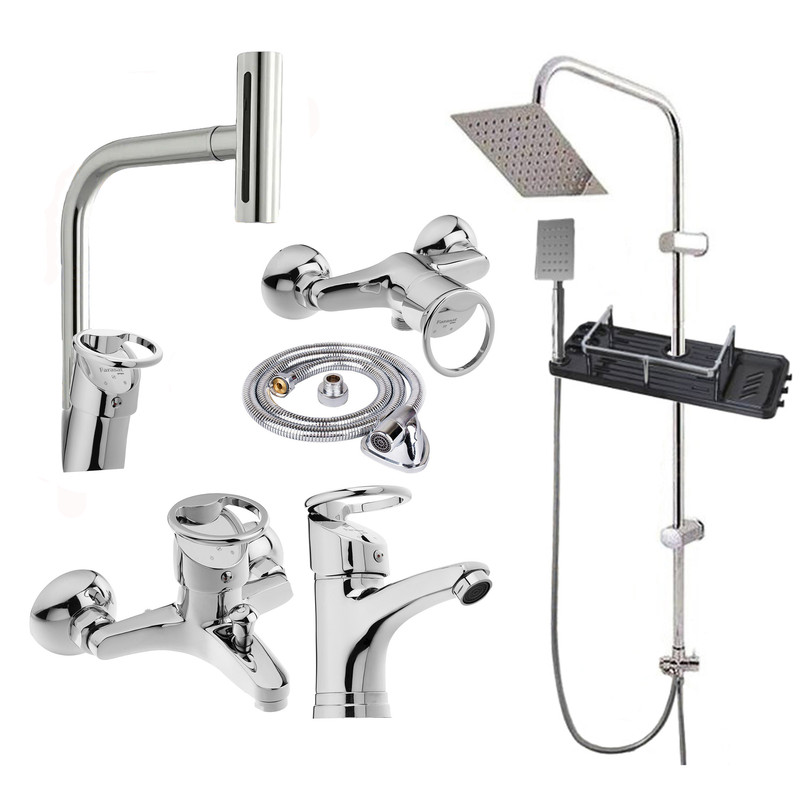 ست شیرآلات شیرآلات بهداشتی و ساختمانی توفیق مدل آبشاری النگویی سبددار مجموعه 6 عددی