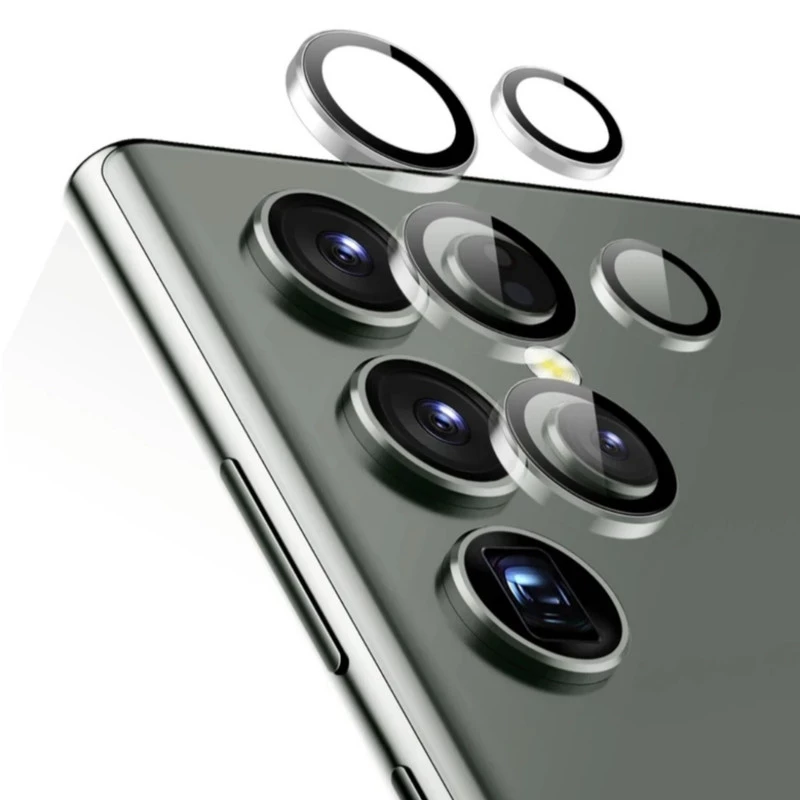 محافظ لنز دوربین شیشه ای اوجی مدل Crystal Shield مناسب برای گوشی موبایل سامسونگ Galaxy S23 Ultra-نقره ای