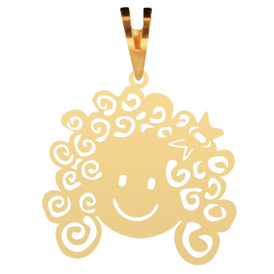 پلاک گردنبند طلا 18 عیار شمیم گلد گالری مدل دختر مو فرفری کد P-51