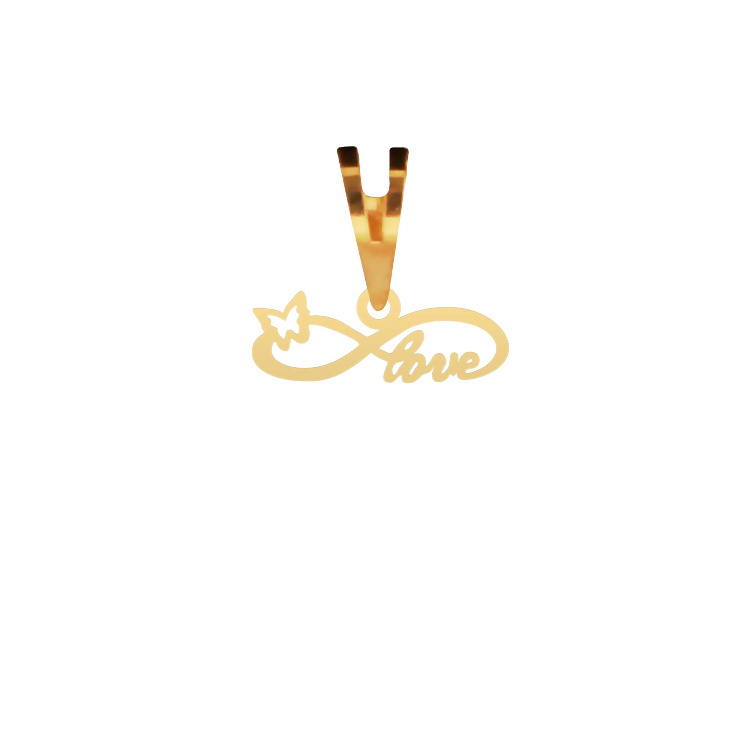 پلاک گردنبند طلا 18 عیار شمیم گلد گالری طرح Love و پروانه کد P-34
