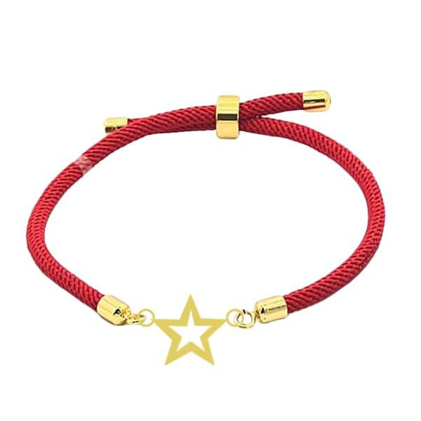 دستبند طلا 18 عیار زنانه شمیم گلد گالری مدل آسانسوری پلاک دار ستاره ای رنگ قرمز