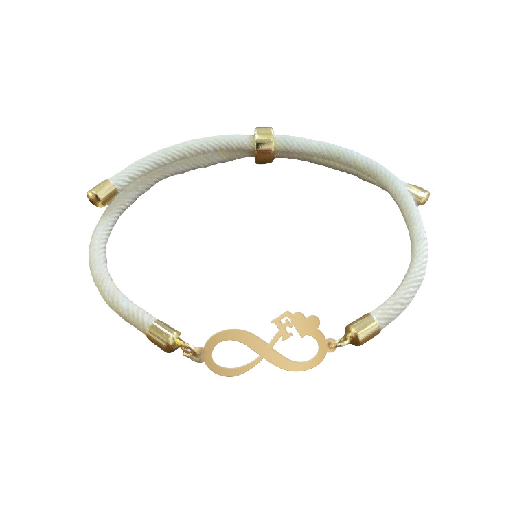 دستبند طلا 18 عیار زنانه شمیم گلد گالری مدل بینهایت و حرف F کد D65-19