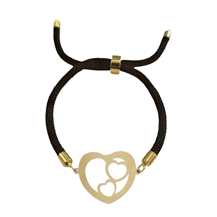 دستبند طلا 18 عیار زنانه شمیم گلد گالری طرح مینیمال سه قلب کد D55-2